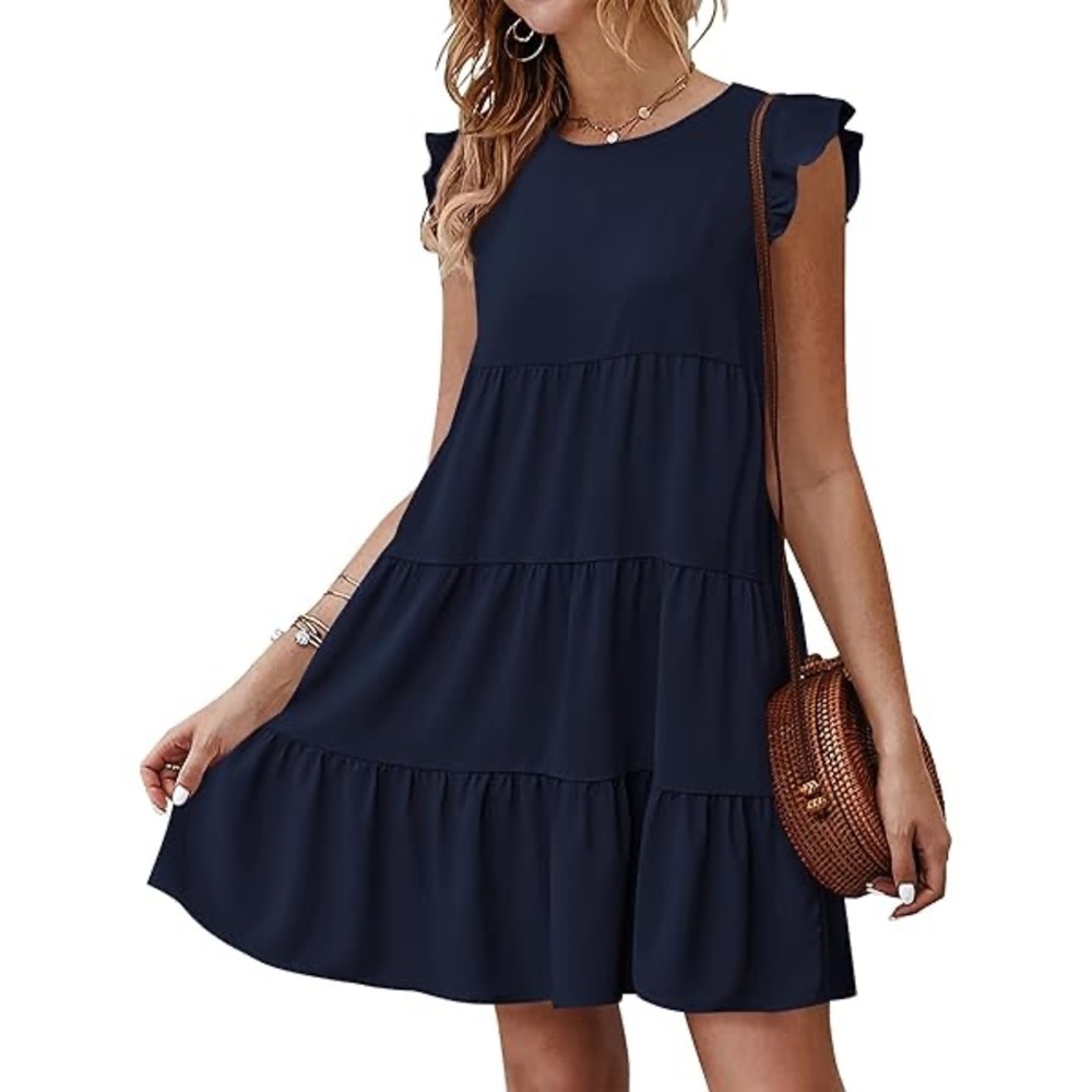 Kirundo Navy Blue Ruffle Detail Baby Doll Mini Dress